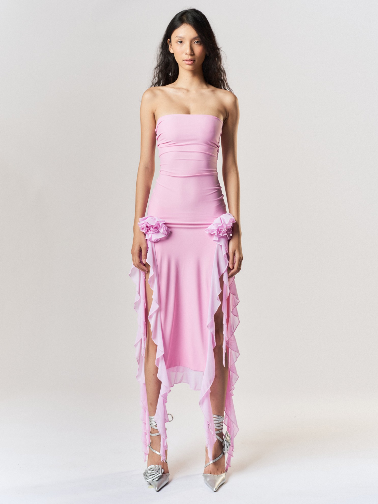 Picture of TUBE SLIT EVENING DRESS IN PASTEL PINK