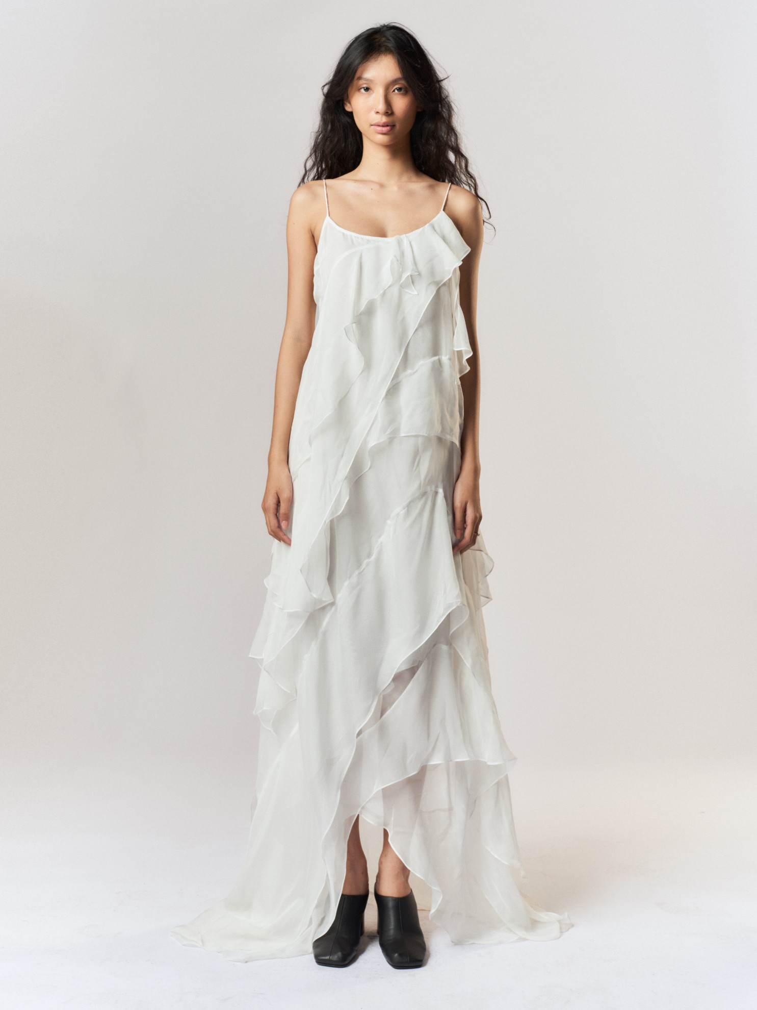 Picture of SUNSET RUFFLE MAXI DRESS IN WHITE