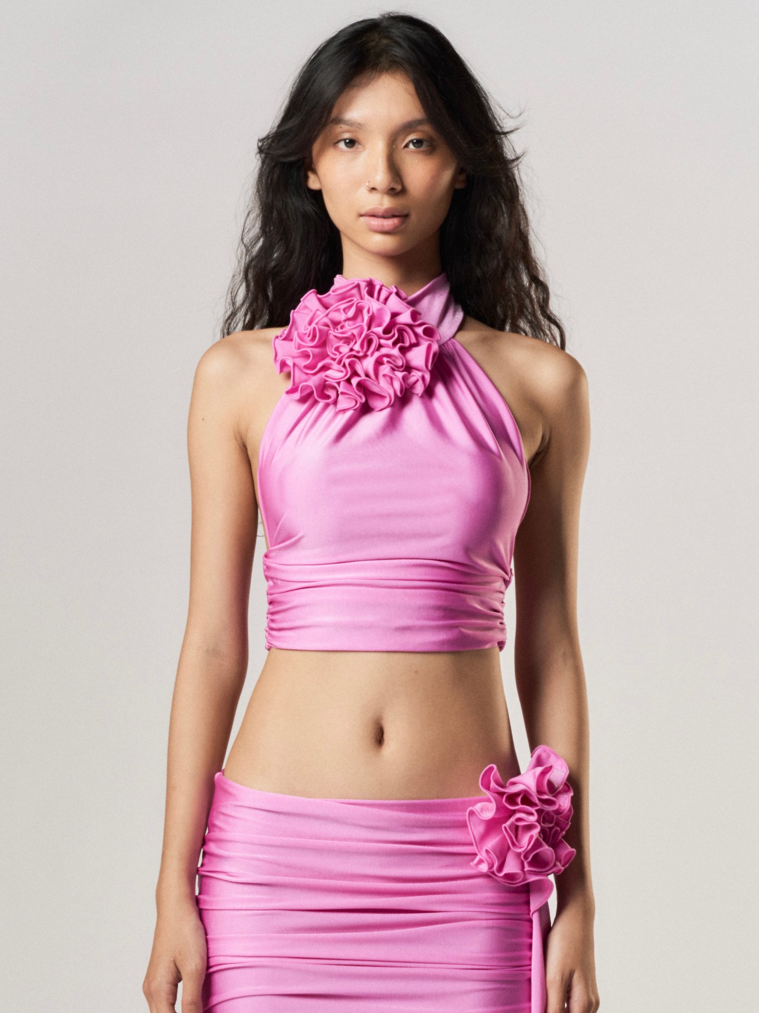 Picture of ROSETTE HALTER CROP TOP IN PINK 