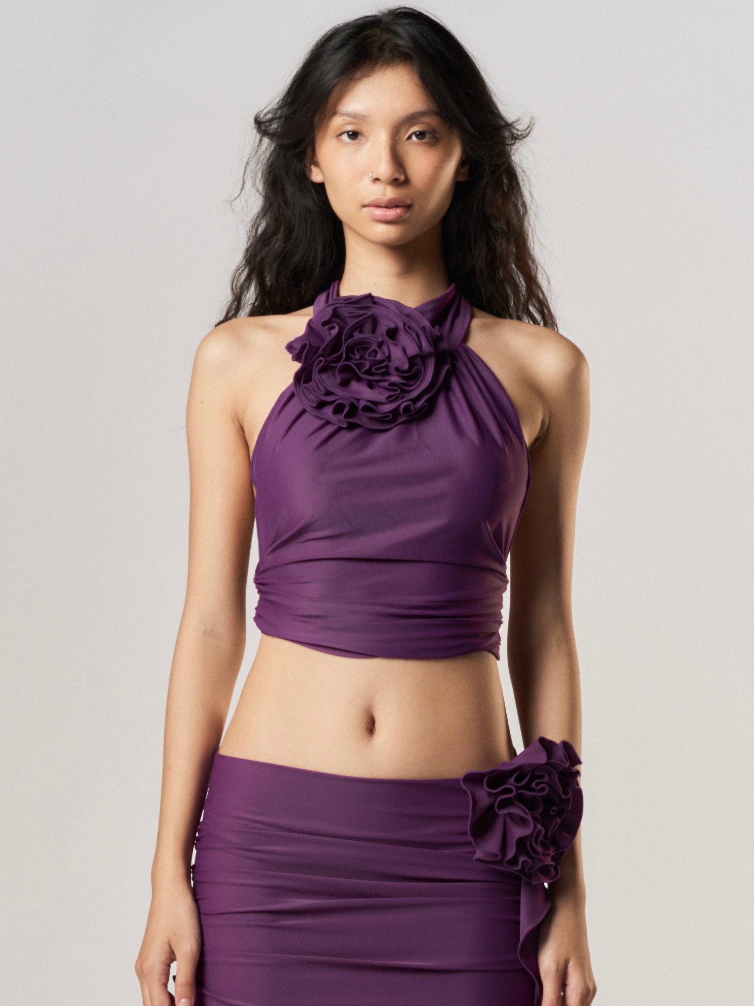 Picture of ROSETTE HALTER CROP TOP IN PURPLE