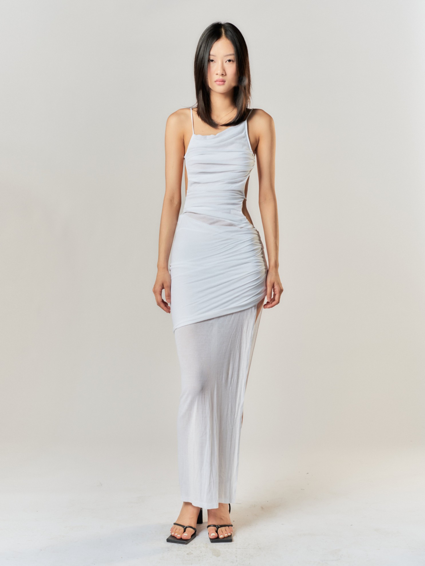 Picture of Draped Tank Backless Dress in White