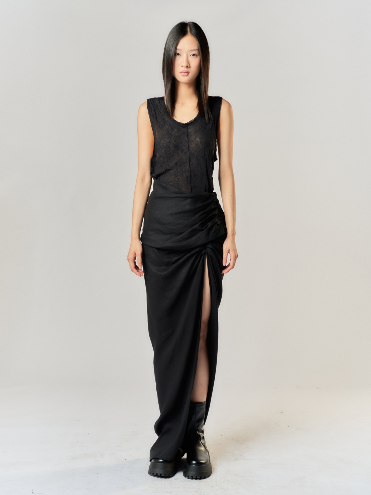 Picture of Slit Linen Asymmetric Draped Skirt