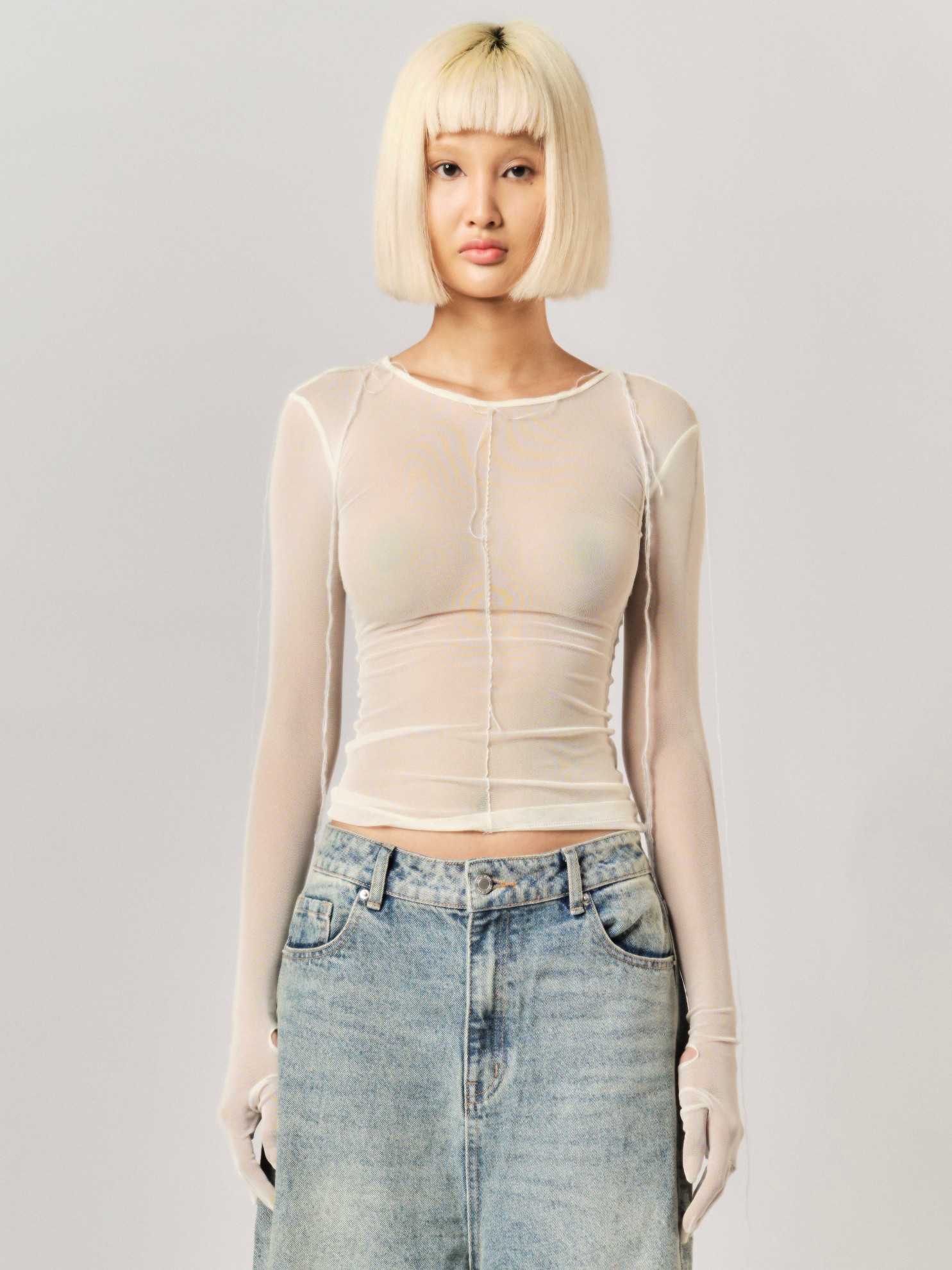 Picture of Mesh Glove Top with Fringe in White