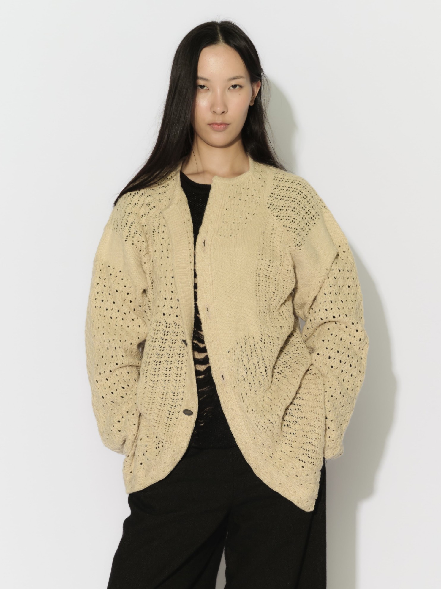 Picture of HANDMADE PATCH-WORK KNITTED CARDIGAN in BEIGE