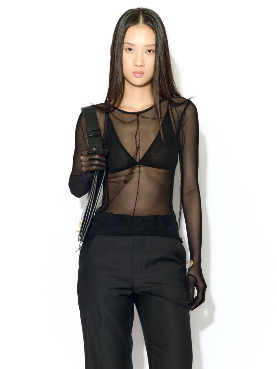 Picture of Mesh Glove Top with Fringe in Black