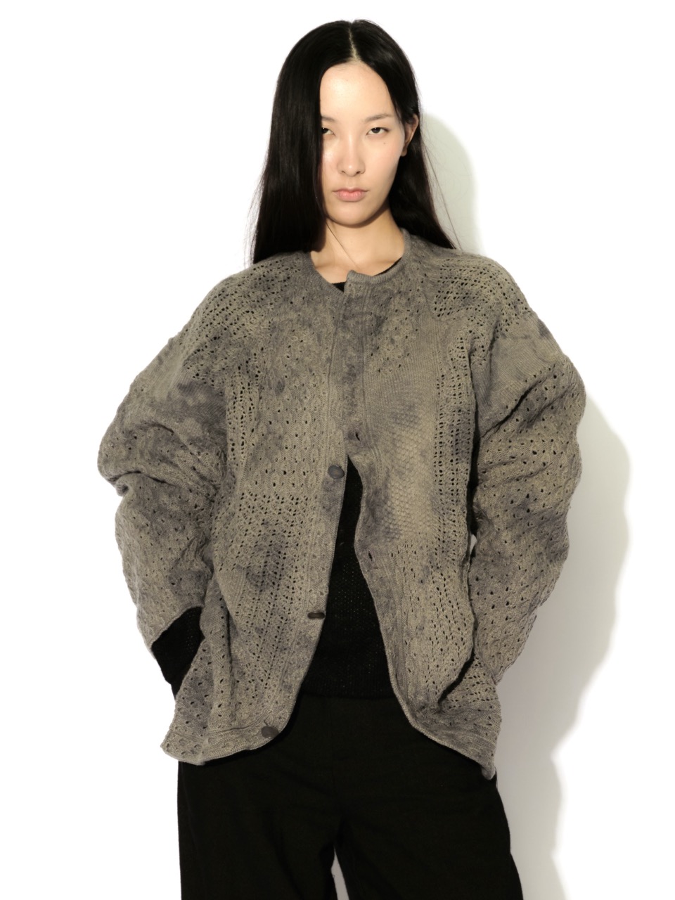 Picture of HANDMADE PATCH-WORK KNITTED CARDIGAN in GREY