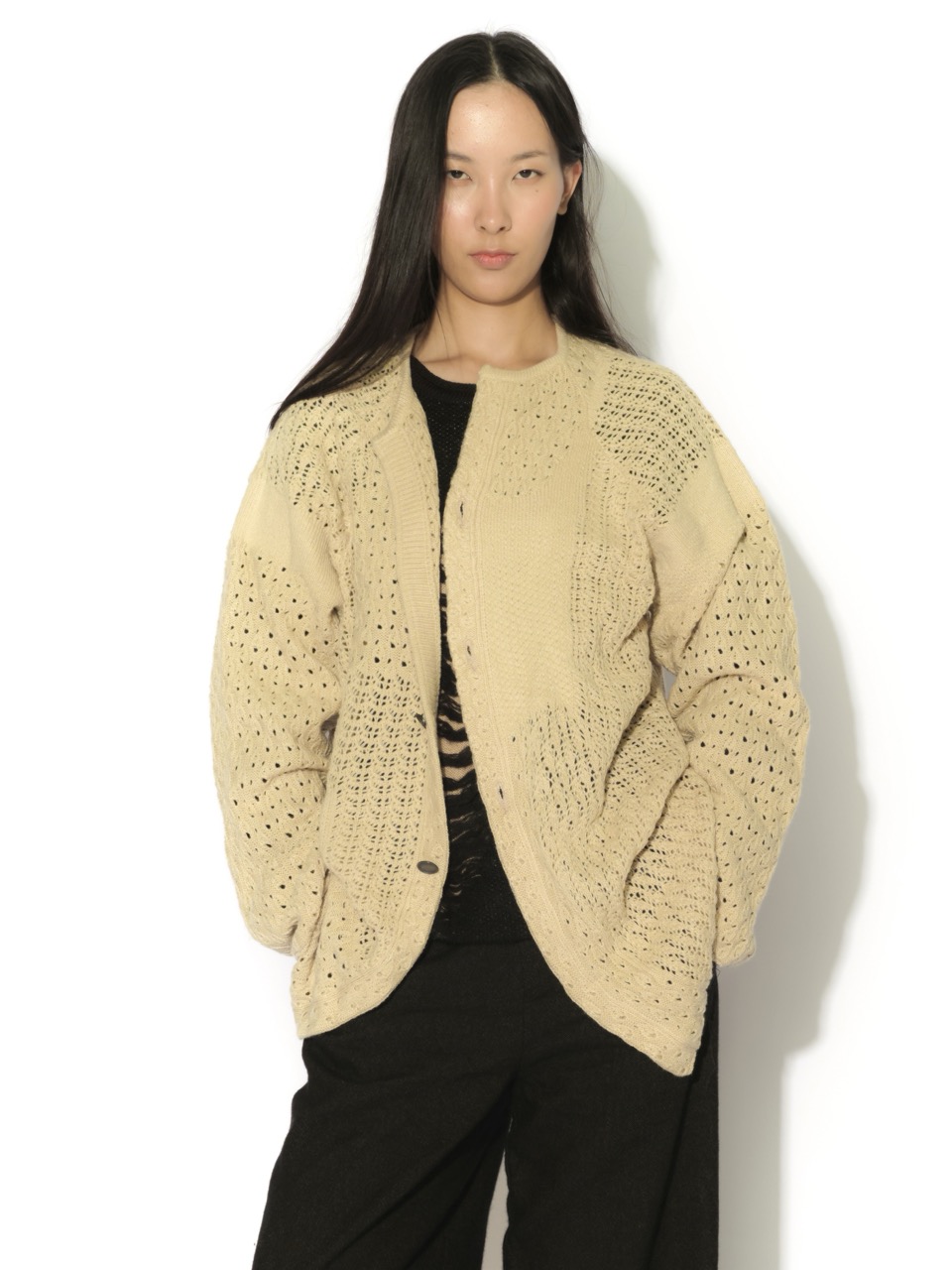 Picture of HANDMADE PATCH-WORK KNITTED CARDIGAN in BEIGE