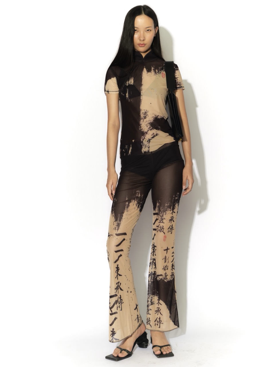 Picture of MESH CALLIGRAPHY STROKE PANTS 